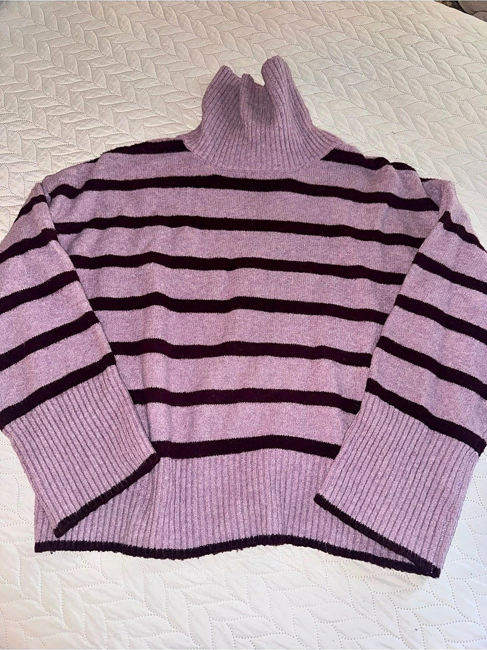 Time and Tru Long-Sleeve Chunky Turtleneck Pullover Sweater Striped Crew Neck